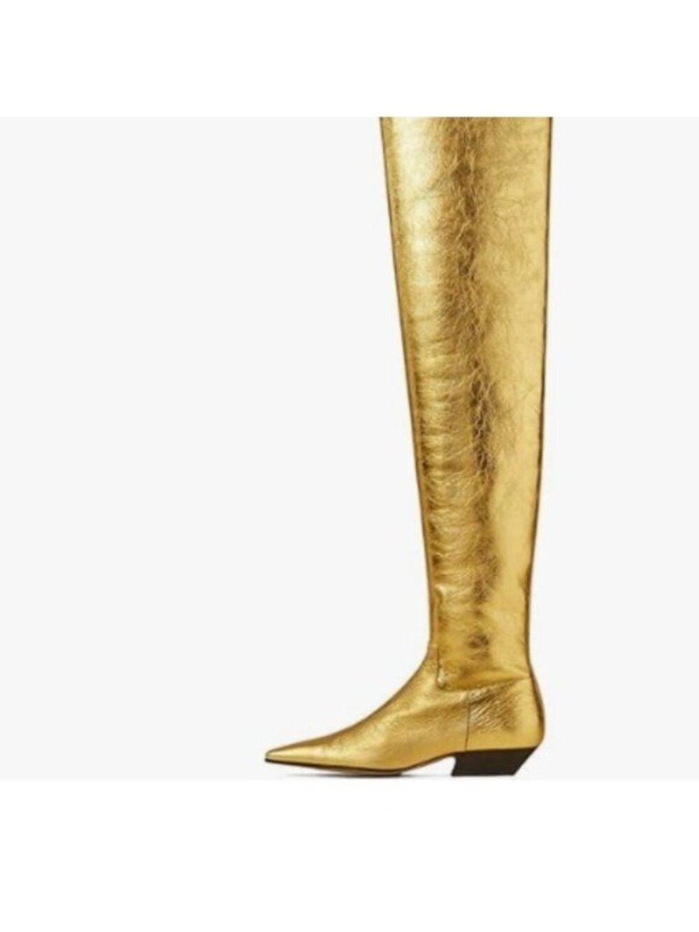 miss left Women  Closed Square Toe Over the Knee Boots Wide Calf Low Heel Gold